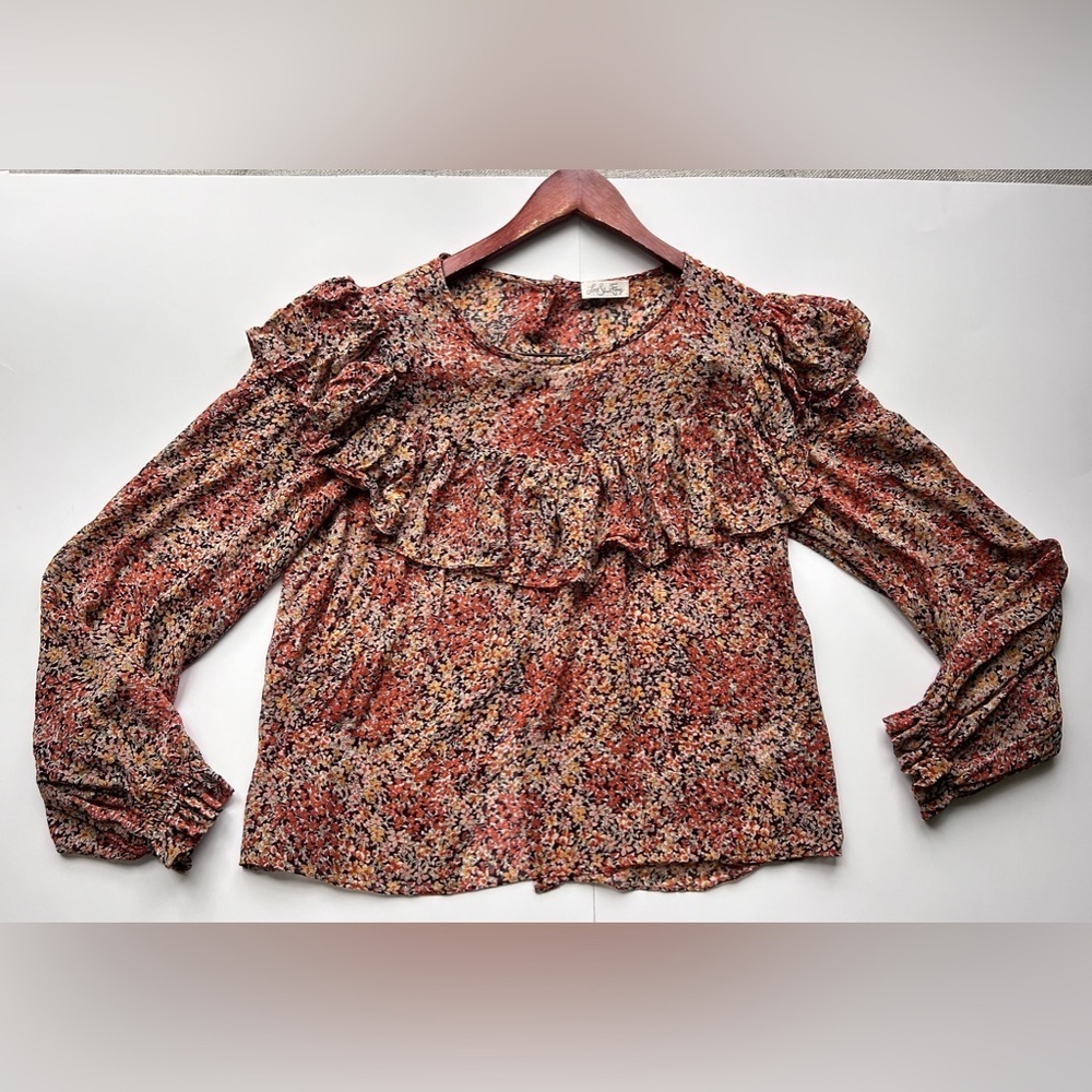 LoveShackFancy Silk Ruffle Floral Print Blouse top large - Picture 5 of 11